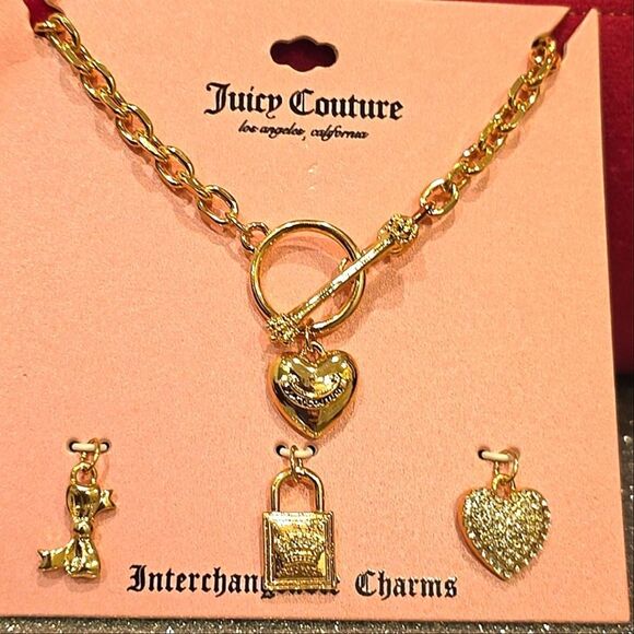 Juicy Couture Interchangeable Charms Heart &Crown Lock Necklace - Picture 5 of 5